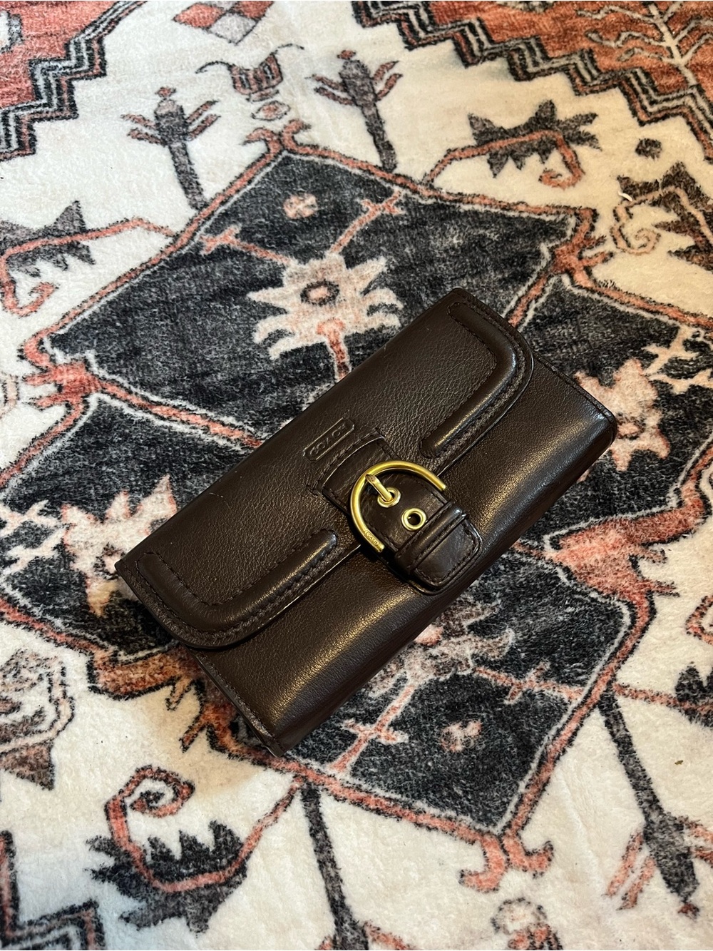 COACH Wallet Black Leather Trifold Soho Buckle - Clutch